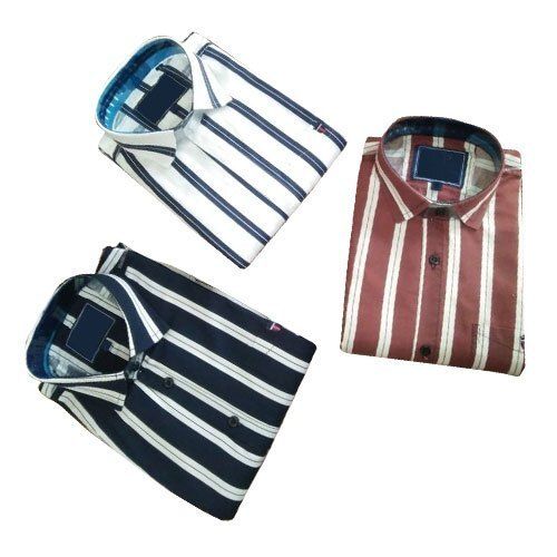 Multi Color Pure Cotton Fabric Full Sleeves Casual Wear Men'S Striped Shirt