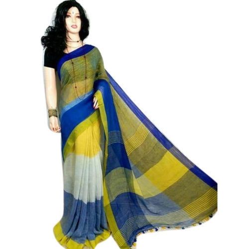 Striped Multicolor Traditional Soft Linen Pattu Ethnic Saree For Women