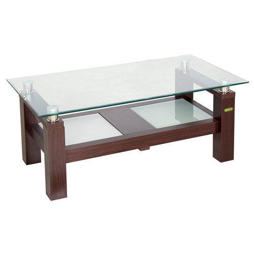 Glass Top And Wooden Table For Living Room, Rectangular Shape