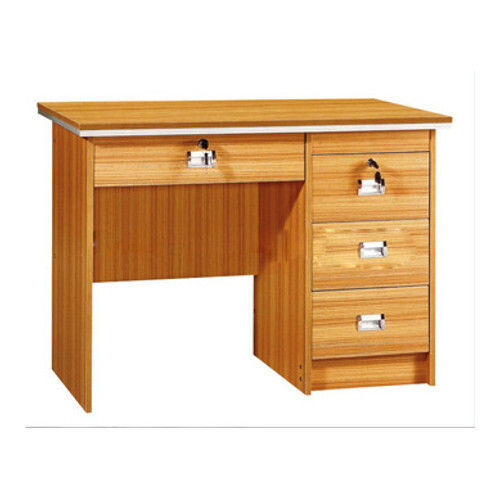 Plain Brown Wooden Computer Table With Three Compartment Cabinet