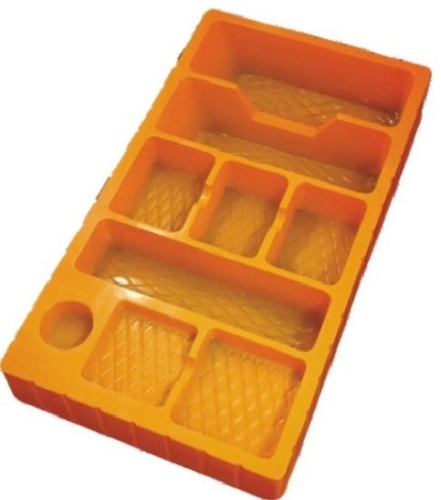 Strong And Durable PVC Plastic Nine Compartment Recyclable Biscuit Tray - 20x12 Inches, Yellow Glossy Finish, UV Offset Printing, Foil Stamping