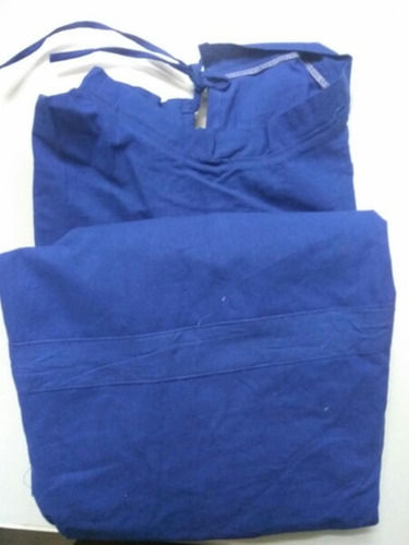 Blue Breathable Cotton Knitted Unisex Nursing Surgical Gown With Round Collar