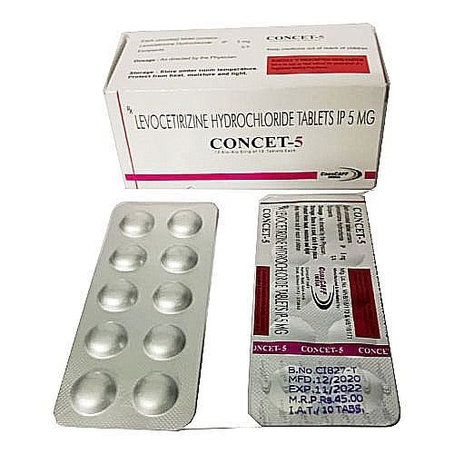 CONCET-5 Levocetirizine Hydrochloride 5 MG Antihistamine Tablets, 10x10 Alu Alu