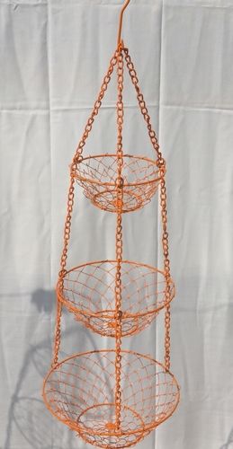Decorative Iron Wire 3 Tier Hanging Baskets For Fruits And Vegetable Storage