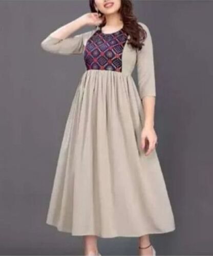 Multi Color Reyon Cotton Fabric Formal Wear 3/4 Sleeves Ladies Floral Kurti