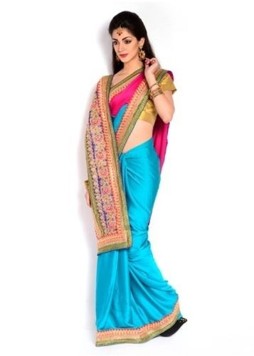 Multi Color Satin And Chiffon Fabric Party Wear Ladies Saree With Blouse 