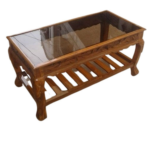 Strong And Durable Rectangular Polished Glass Top Wooden Center Table