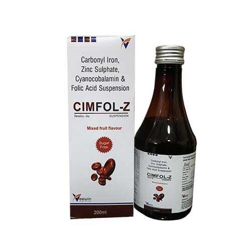 CIMFOL-Z Carbonyl Iron, Zinc Sulphate, Cyanocobalamin And Folic Acid Syrup, 200 ML