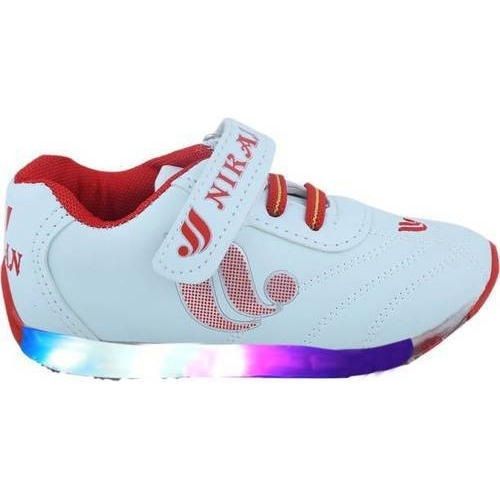 White And Red Comfortable Breathable All Season Customized Logo Rubber Led Shoes For Kids