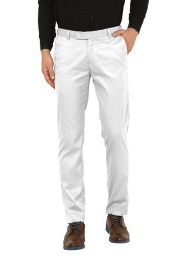 Mens Breathable Skin Friendly Plain White Cotton Casual Wear Trousers