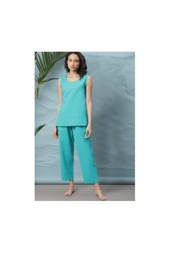 Women'S Turquoise Blue Cotton Flex Night Suit Set Application: Automotive