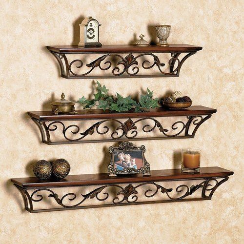 12 Inches Height Standard Wooden with Iron Wall Shelf for Home Decor