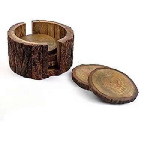 4 inch Natural Polish Mango Wooden Tea Coaster for Home and Office Use