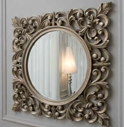 Carving Design Golden Color Wooden Mirror Frame With Square Shape