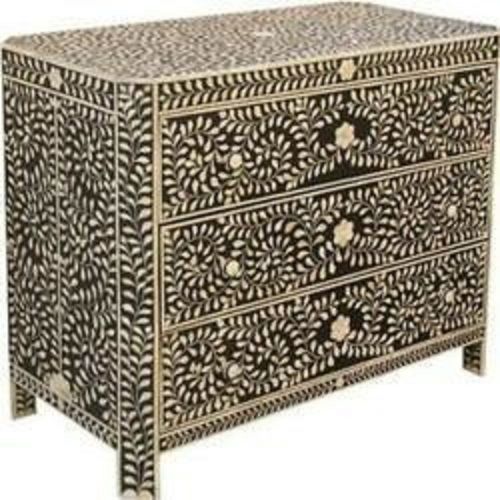 Black Hard Strong Rectangular Classical Hand Made Bone Inlay Drawer Cabinet For Living Rooms