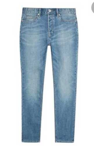 Men'S Straight Fit Blue Denim Fabric Faded Casual Jeans