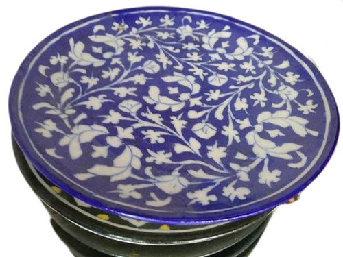 Blue Smooth Finished Ceramic Embroidered Pottery Plates For Decorative Purposes 