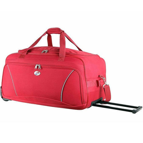 Zipper Closure Type Polyester Plain Red Color Duffle Trolley Bag With High Weight Holding Capacity