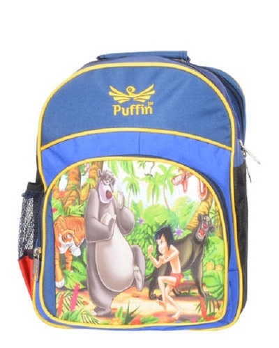 Black-Orange Zipper Closure Type Printed Blue Color Waterproof Polyester School Bag
