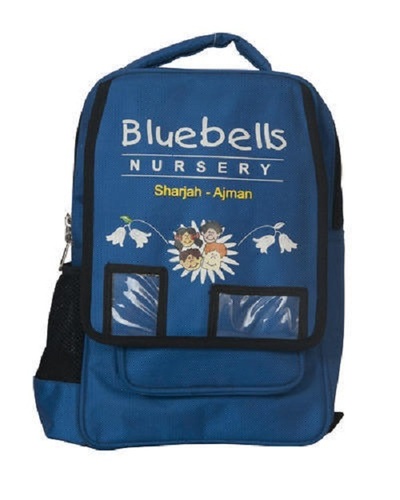 Zipper Closure Type Printed Nylon Blue Color Waterproof Nursery School Bag
