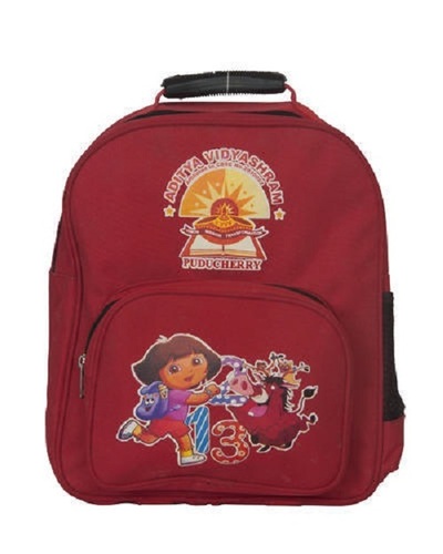Zipper Closure Type Printed Nylon Red Color Waterproof Nursery School Bag