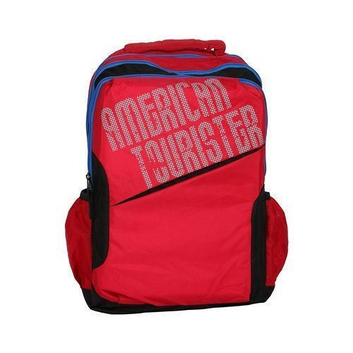 Zipper Closure Type Printed Red Color Polyester Laptop Backpack Bag