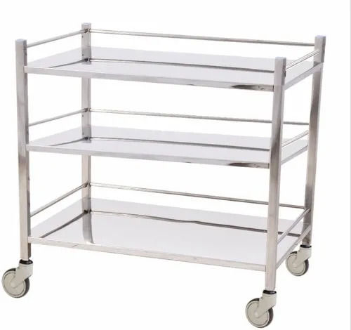Eco Friendly Ruggedly Constructed Stainless Steel Three Floor Instrument Trolley