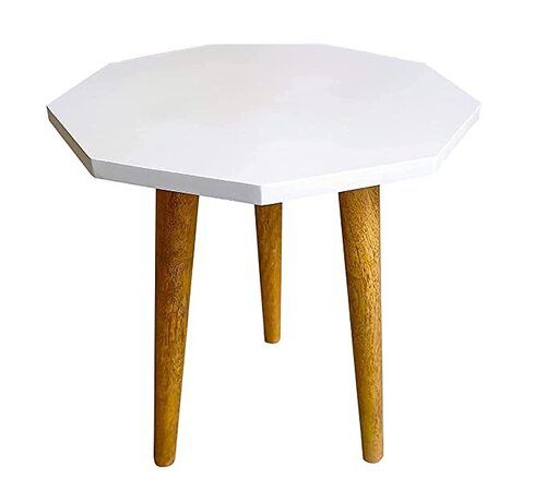 Mango Wood White Round Shape End Table, 30x30x33 Centimeters