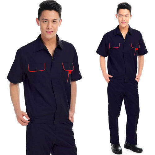 Mens Plain Short Sleeves Collar Neck Cotton Regular Fit Worker Uniform