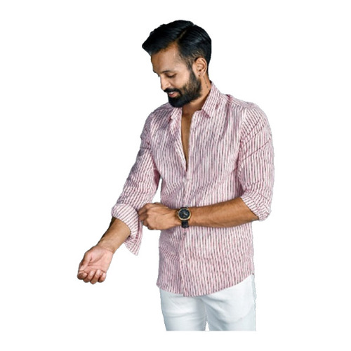 Cotton Casual Wear Printed Lining Shirt - Regular Fit, Full Sleeves, Pink Color | Breathable, Machine Washable, Available in Multiple Sizes