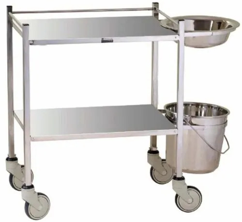 Dressing Trolley - Stainless Steel Frame, Four 100 mm Dia Castors, Six Removable Multicolored Bins, Saline Stand Attached, Durable & Eco-Friendly