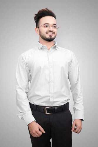 Men Regular Fit Dyed Curved Collar Full Sleeves Formal Shirt