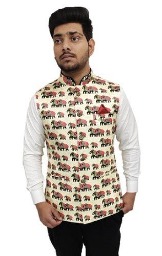 Mens Satin Fabric Multicolored Printed Modi Jacket for Formal Wear