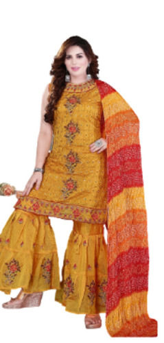 Party Wear Embroidered Cotton Silk Sleeveless Round Neck Chanderi Suit