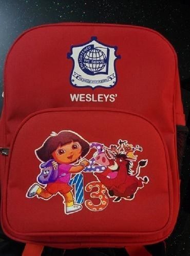 Zipper Closure Type Printed Red Color Waterproof Nylon Kids School Bag