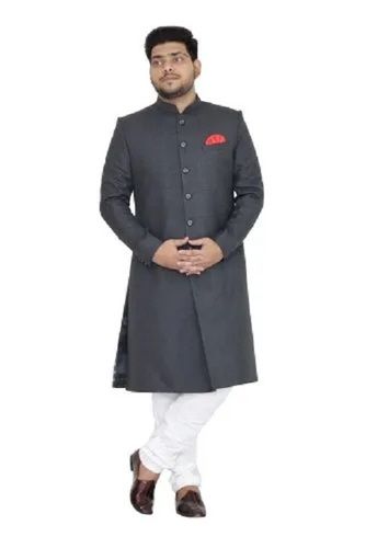 Orange Mens Traditional Style Achakan Style Sherwani Pajama Set For Wedding Wear