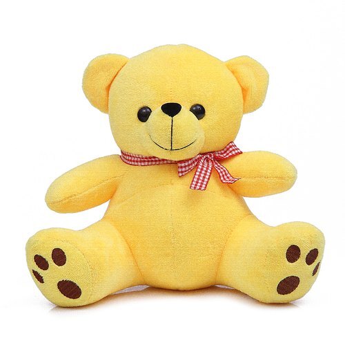 Plush Teddy Bear - 25cm Size, Yellow Color | Washable, Unisex Design, Stuffed with Polyester Fibre, Suitable for Ages 0-3 Years