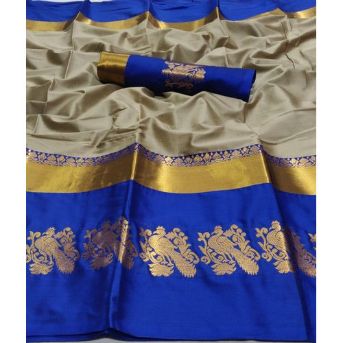 6.3 M Formal Wear Designer Cotton Silk With Rich Mayurika Border Saree (With Blouse Piece) Age Group: 1-9 Years