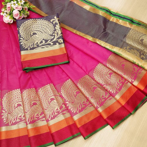 Wedding Wear Stylish Cotton Silk Saree, 6.3 m (with blouse piece