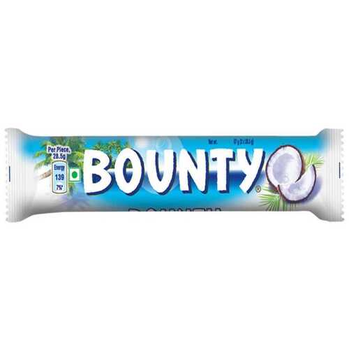 Coconut Filled Bounty Milk Chocolate Bar - 12 Pieces X 28.5 g, Round Shape, Brown Color, Coconut Flavor, Store in a Cool Place