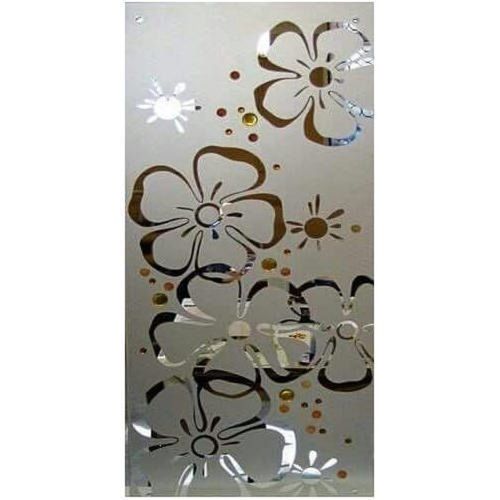 White Flat Shaped Flower Printed Designer Glass For Windows And Doors