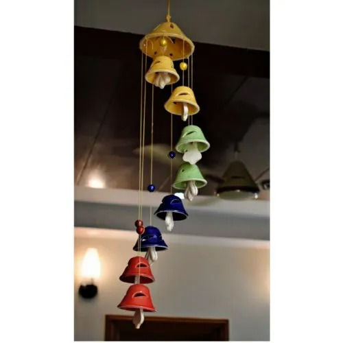 Multicolor Glossy Handcrafted Ceramic Wind Chime with 8 Bells