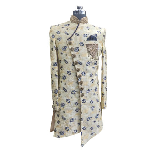 Comfortable Stitched Mens Designer Printed Sherwani Use For Wedding Wear Body Material: Rubber