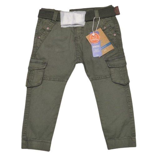 Grey Cotton Cargo Pants For Kids