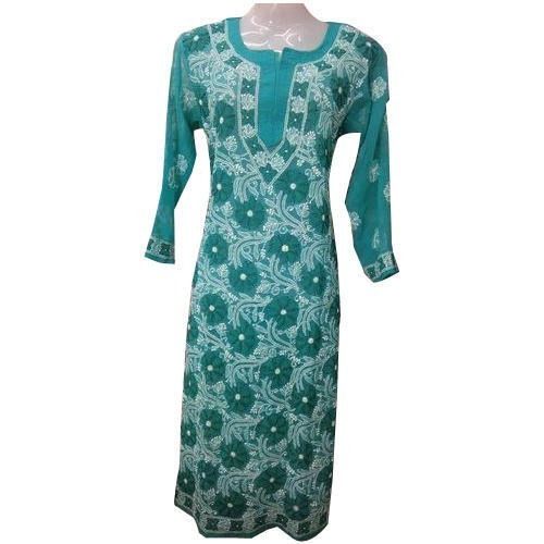 Party Wear Round Neck Long Sleeves Georgette Embroidered Kurta For Ladies