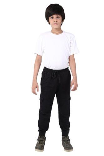 Washable Plain Black Color Cotton Cargo Pants For Kids