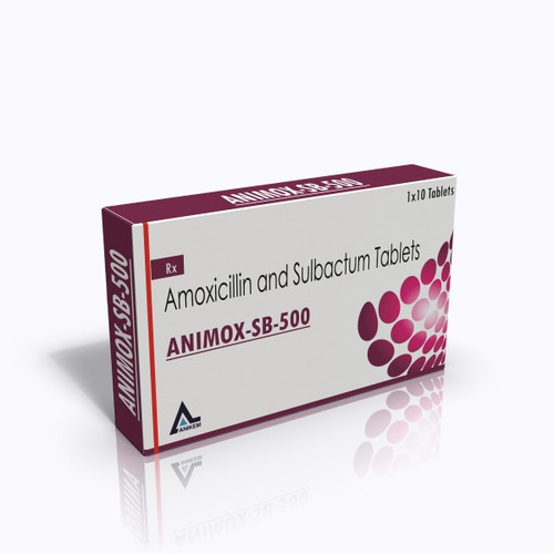 ANIMOX-SB-500 Amoxicillin And Sulbactam 500 MG Antibiotic Tablet, 10x1x10 Blister