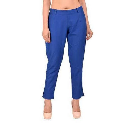 Blue Comfortable Breathable And Fashionable Plain Pattern Cotton Trousers