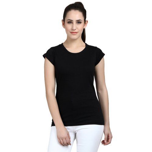 Multi Color Half Sleeves Pure Cotton Fabric Round Neck Casual Wear Ladies Plain Tops 