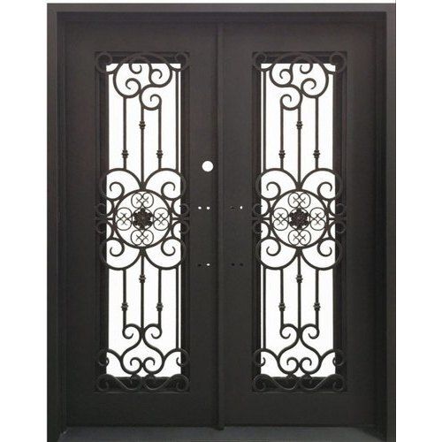 Black Outdoor Solid Wrought Iron Door